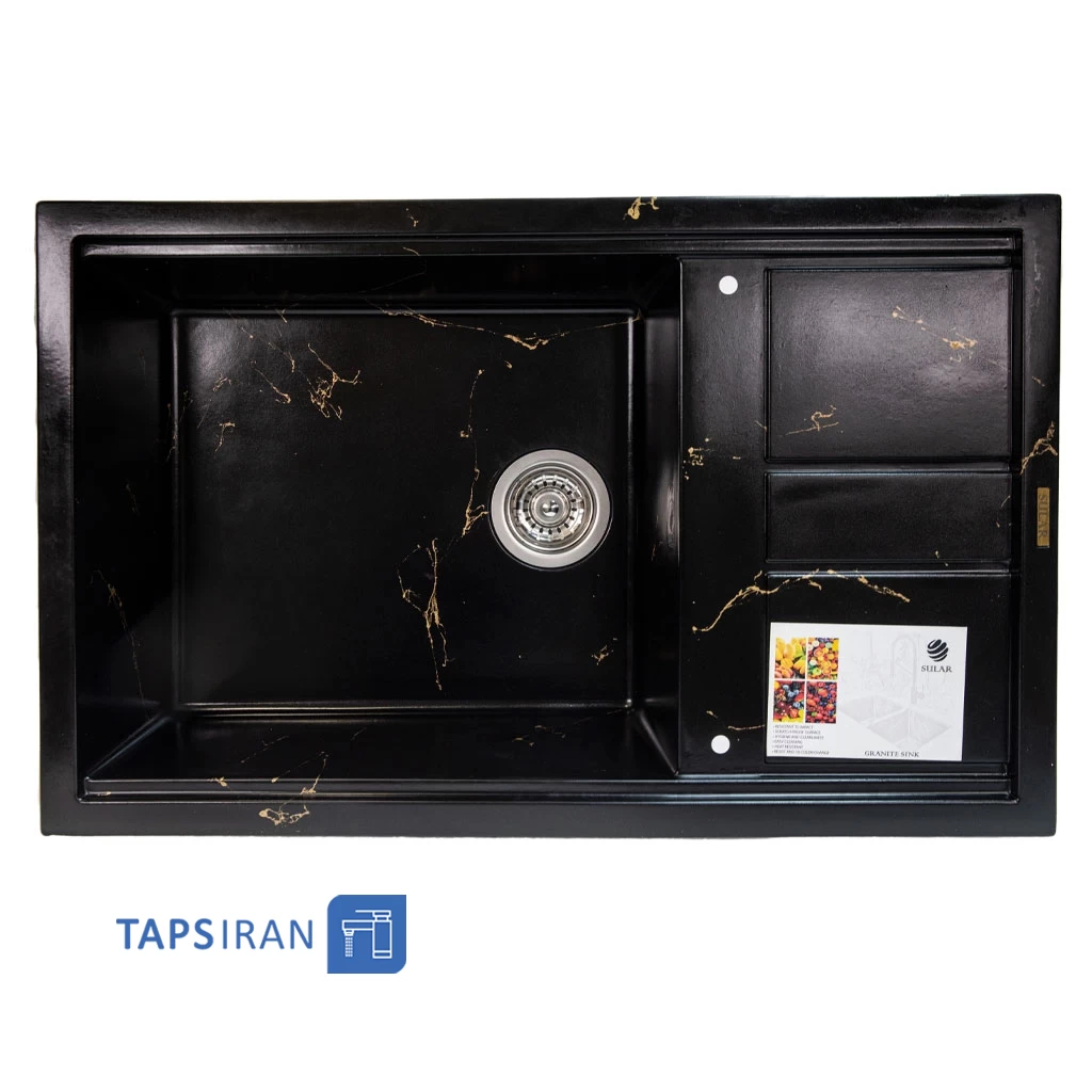 سینک گرانیتی سولار مدل 80 رنگ مشکی رگه طلایی